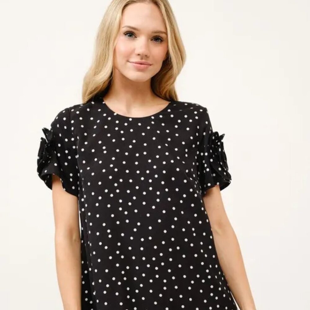 And The‎ Why Embellished Sleeve Polka Dots Shift Dress